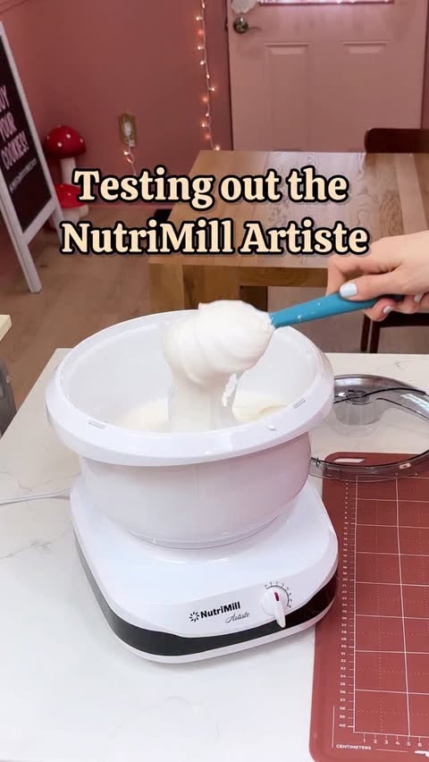 Instagram post by @mikandcookiesco for NutriMill. Caption reads: [...] out a batch of Royal Icing in my new....