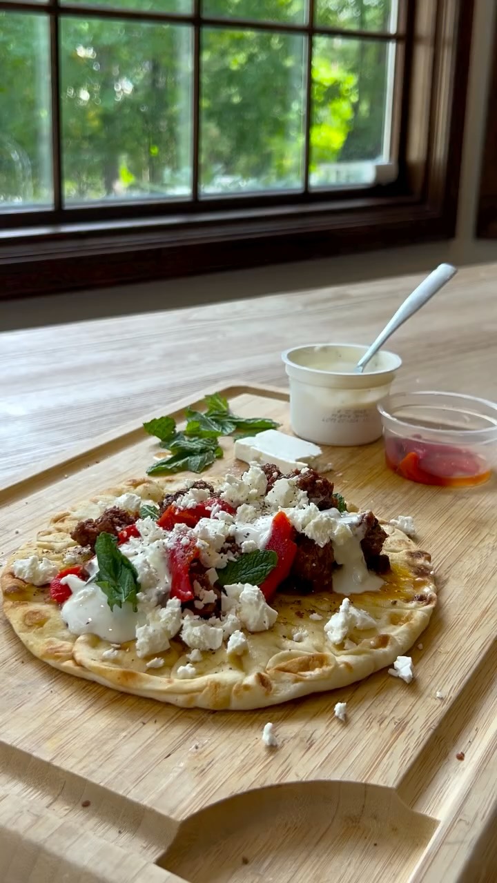 Instagram post by @gatherednutrition for Blue Apron. Caption reads: Harissa Beef Pitas for the most delicious lunch....
