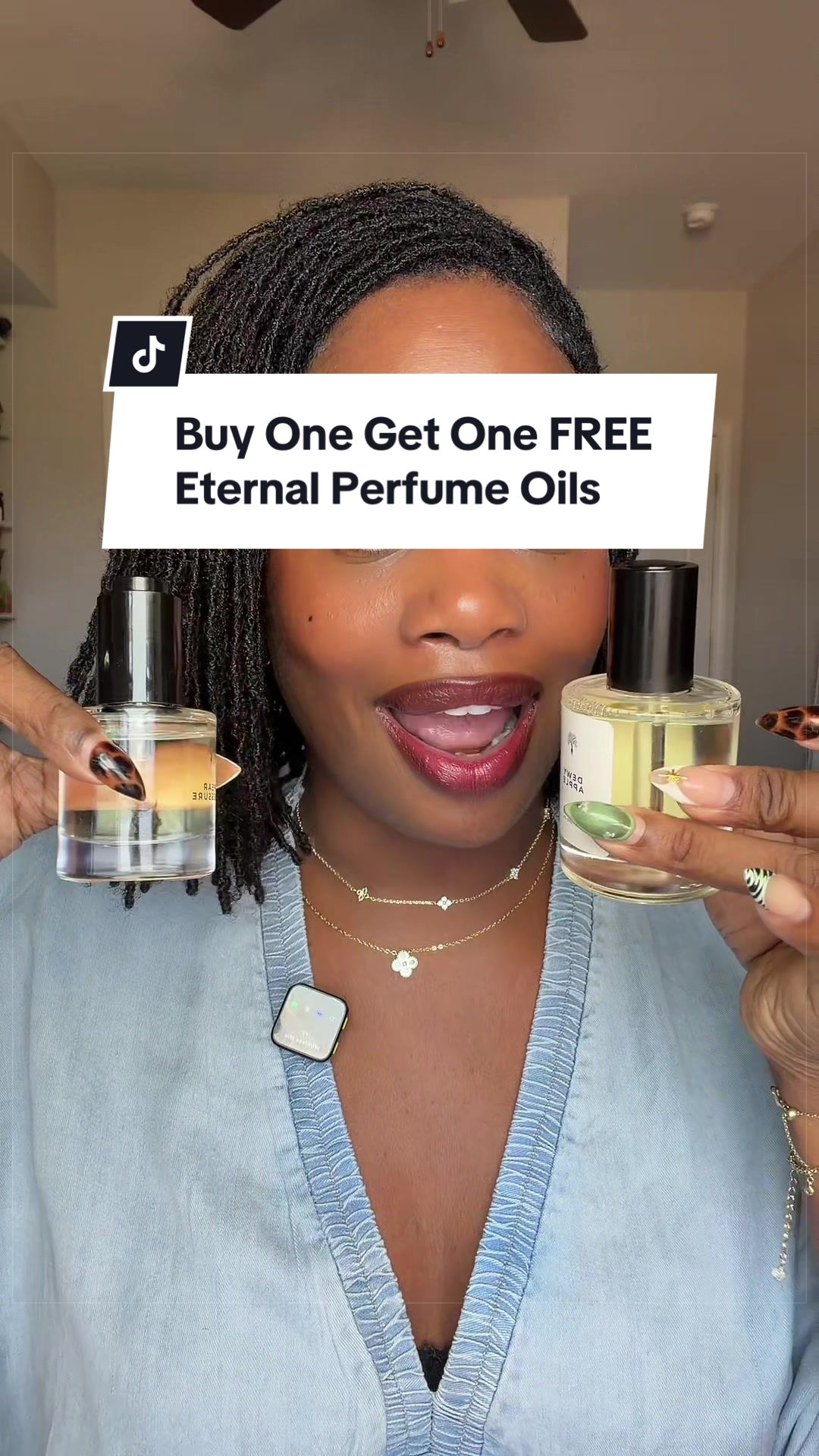 TikTok post by @kendrakenshay for Eternal Perfume Oils. Caption reads: Can’t miss a BOGO sale hunty!! @Eternal Perfume....