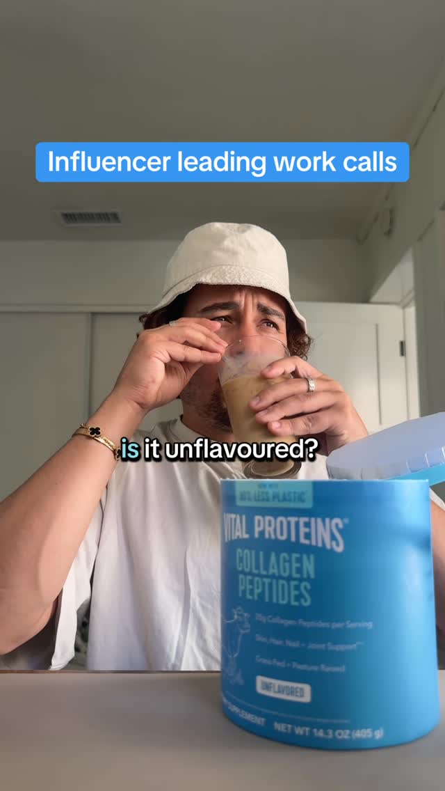 Instagram post by @champagnecruz for Vital Proteins. Caption reads: Gen Z’s WFH morning routine #VitalPartner : Wake....