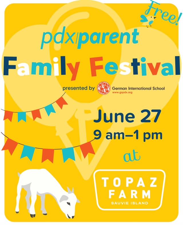 Instagram post by @pdx_parent for Goldfish Swim School. Caption reads: Mark your calendars! 🎉 The 2026 PDX Parent Family....