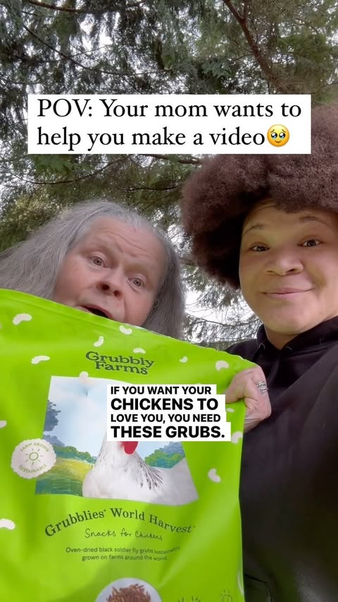 Instagram post by @chickenchaserbri for Grubbly Farms. Caption reads: [...] Leslie says buy these grubs from....