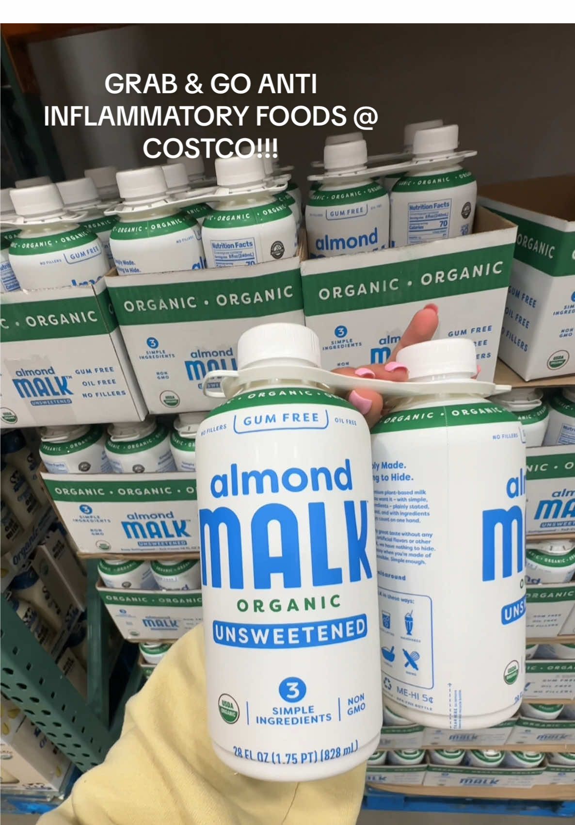 TikTok post by @ninabucksner for MALK Organics. Caption reads: Honestly finding easy grab and go food can be hard....