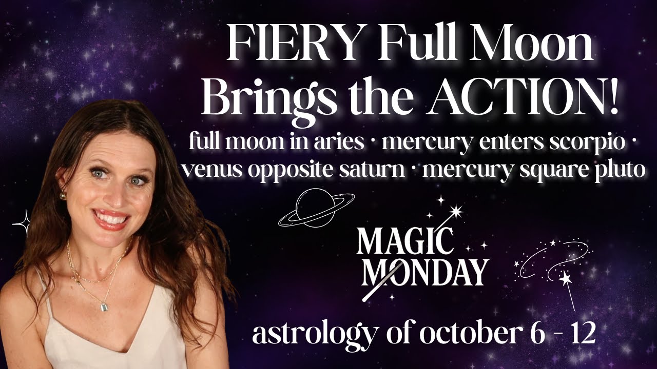 YouTube post by @HaleyComet for Birthdate. Caption reads: Aries Full Moon, Mercury enters Scorpio + squares....
