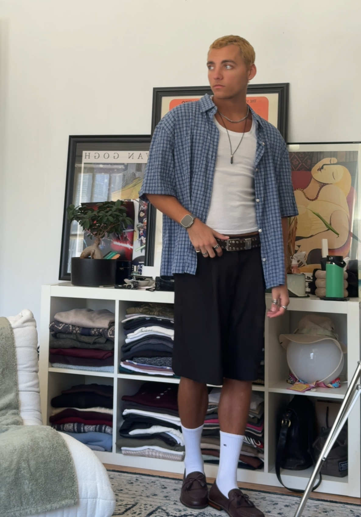 TikTok post by @lucas_voron for Evellyhootd. Caption reads: [...] #pleatedshorts #oldmoneyaesthetic....