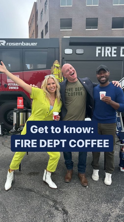 Instagram post by @cjjohnsonjr for Fire Dept. Coffee. Caption reads: [...] former firefighter and paramedic,....