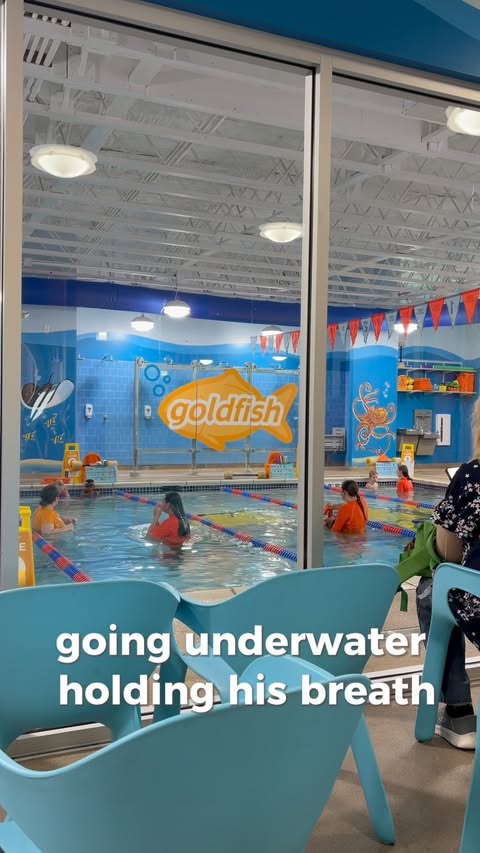 Instagram post by @maquevelli_ for Goldfish Swim School. Caption reads: [...] The Biggest Smile On My Face #ad....