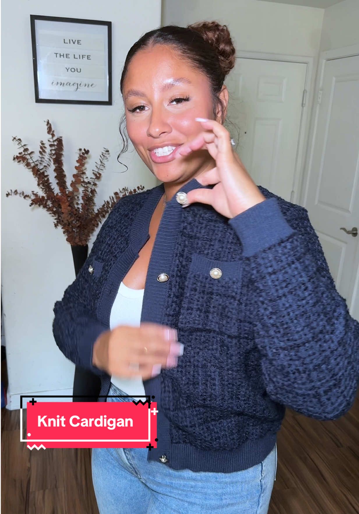 TikTok post by @club.kali94 for Grace Karin US Shop. Caption reads: This knit cardigan is cozy, chic, and made for....