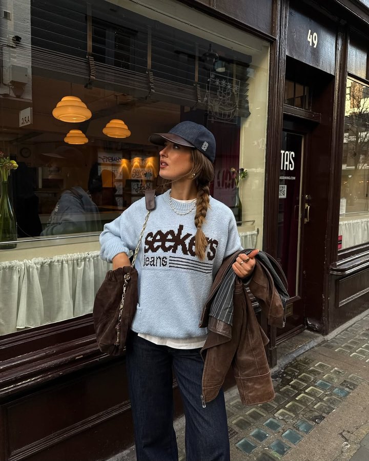 Instagram post by @keziacook for Sisters And Seekers. Caption reads: [...] combo 🫐🐻 dreamiest knit from....