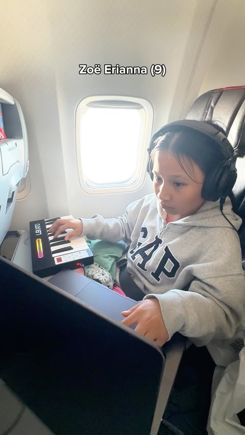 Instagram post by @zoeerianna for American Airlines. Caption reads: 9 year old songwriter inspired to write and....