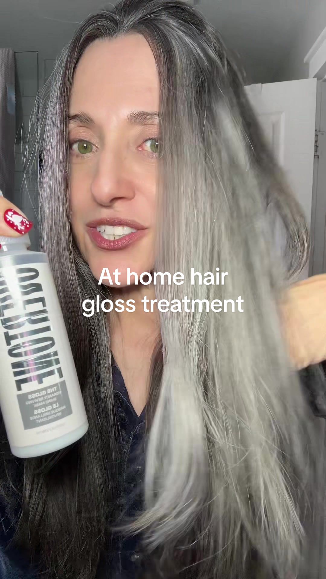 TikTok post by @grayawhile for oVertone Color. Caption reads: @oVertone Color the gloss treatment is an....