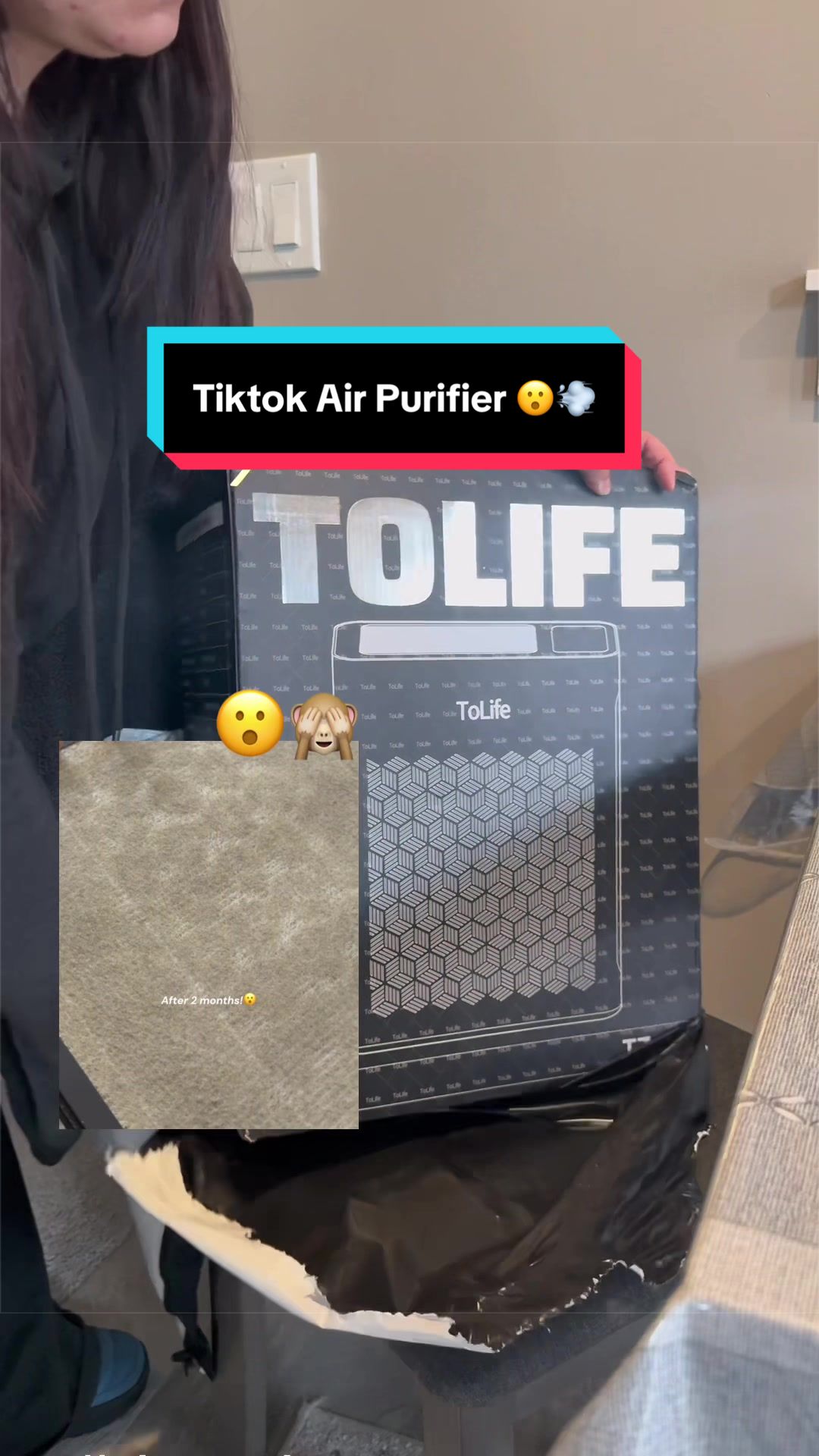 TikTok post by @jasminekajdic for ToLife. Caption reads: [...] air purifier filter… 😳 I’ve had my @ToLife....