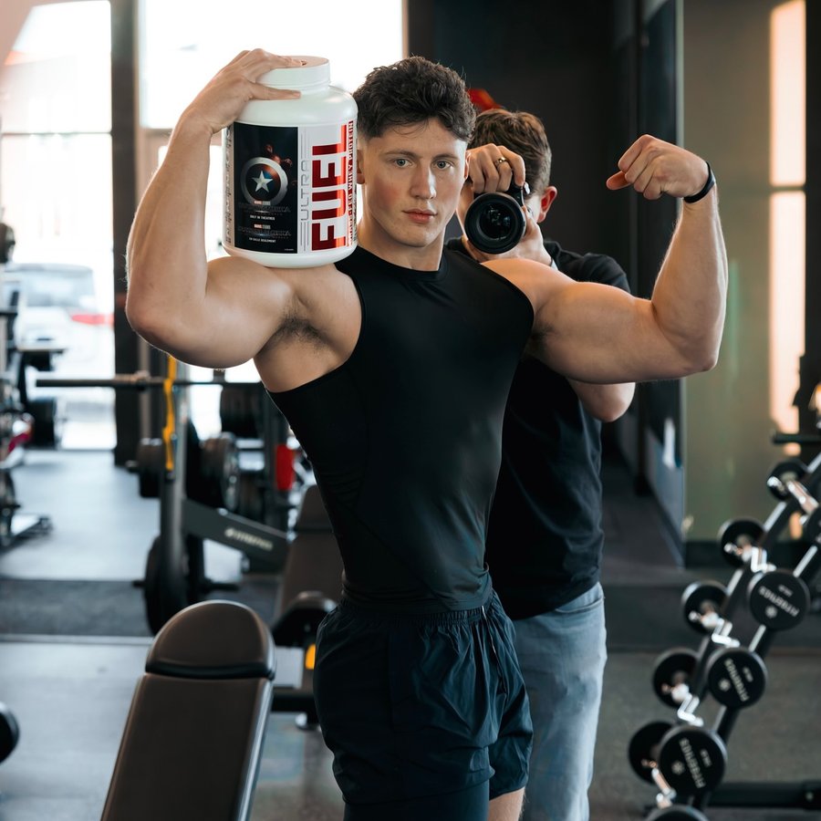 Instagram post by @brianwallack for PERFECT Sports. Caption reads: Fuel like a hero with @perfectsports Fuel protein....