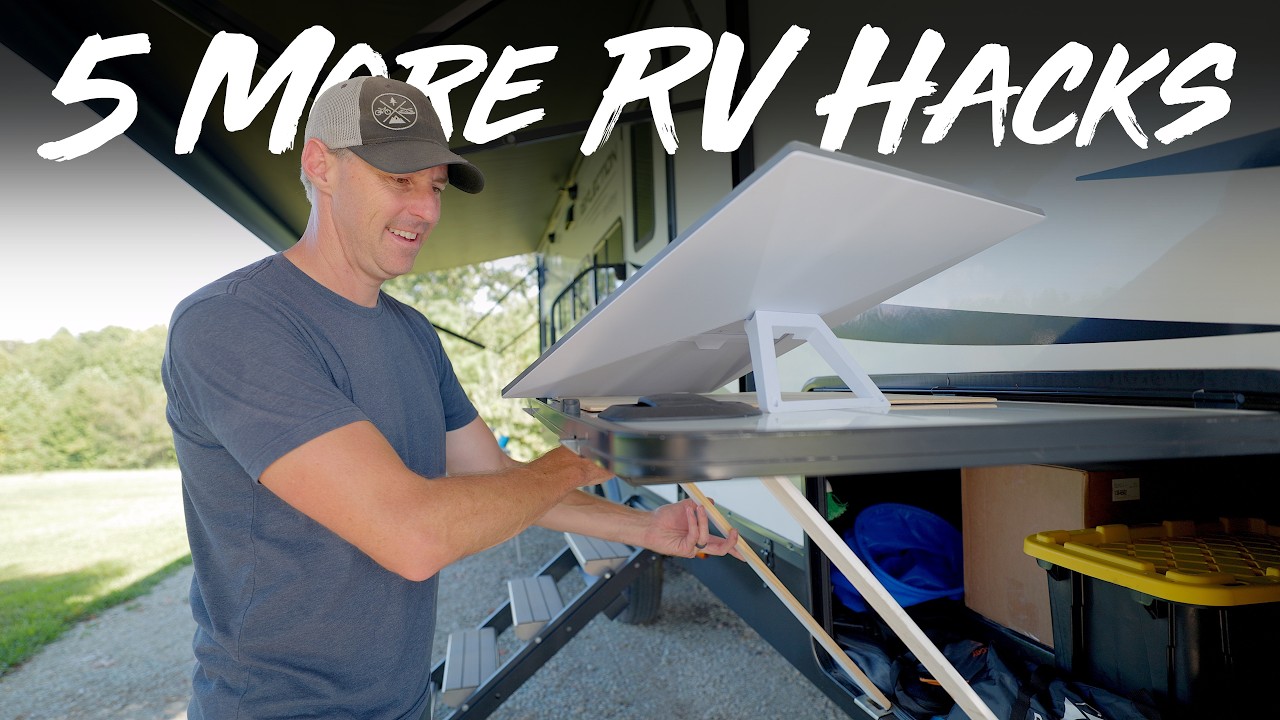 YouTube post by @AllAboutRVs for Thingiverse. Caption reads: 5 More RV Hacks I've Never Tried Before..