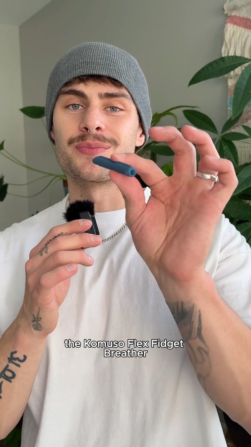 Instagram post by @trevorcarroll for Komuso Design. Caption reads: The Flex Fidget Breather from @komusodesign is....