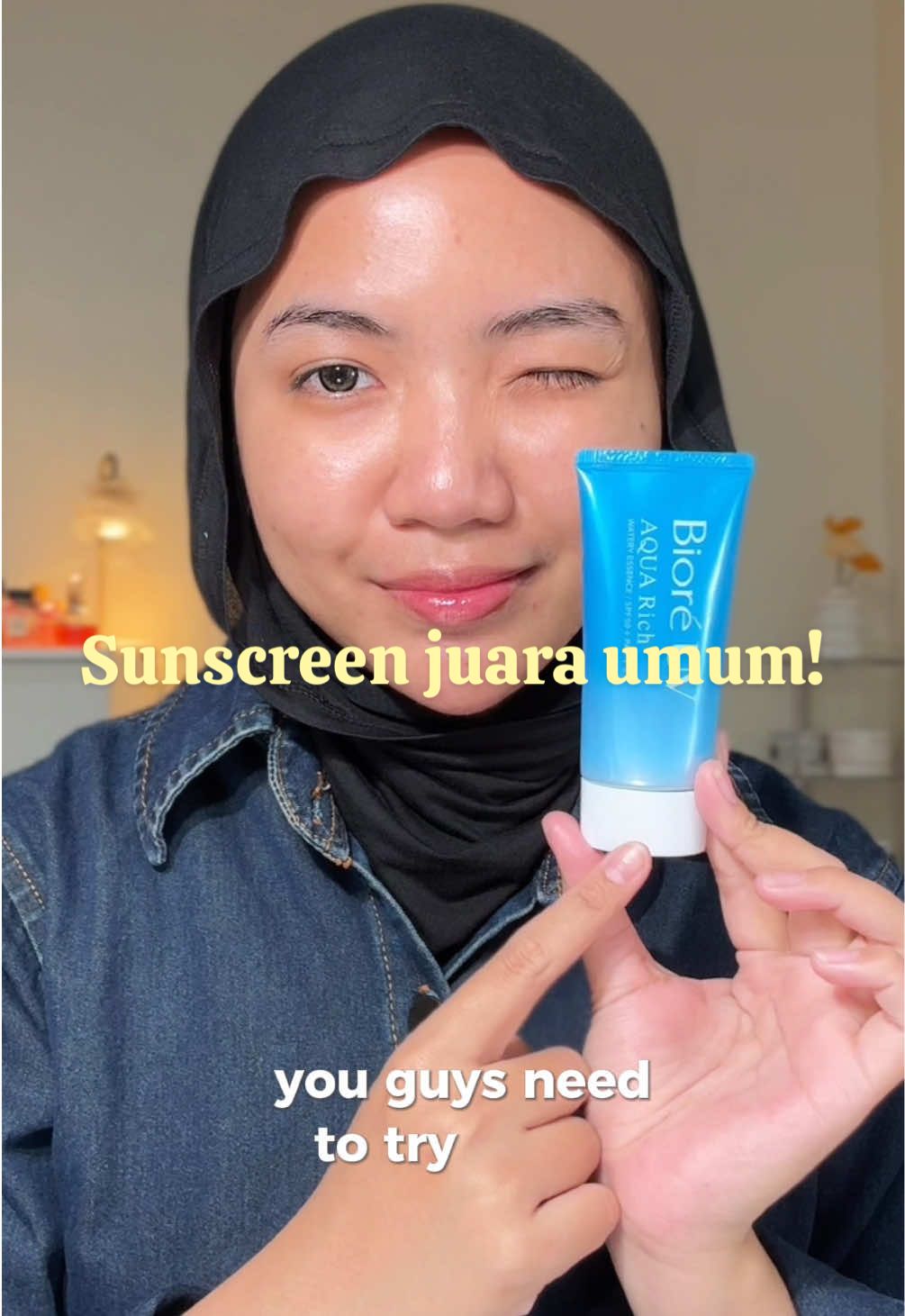 TikTok post by @haloakuririn for Bioré. Caption reads: Gokil bangetsih sunscreen yang satu ini ‼️ udah....