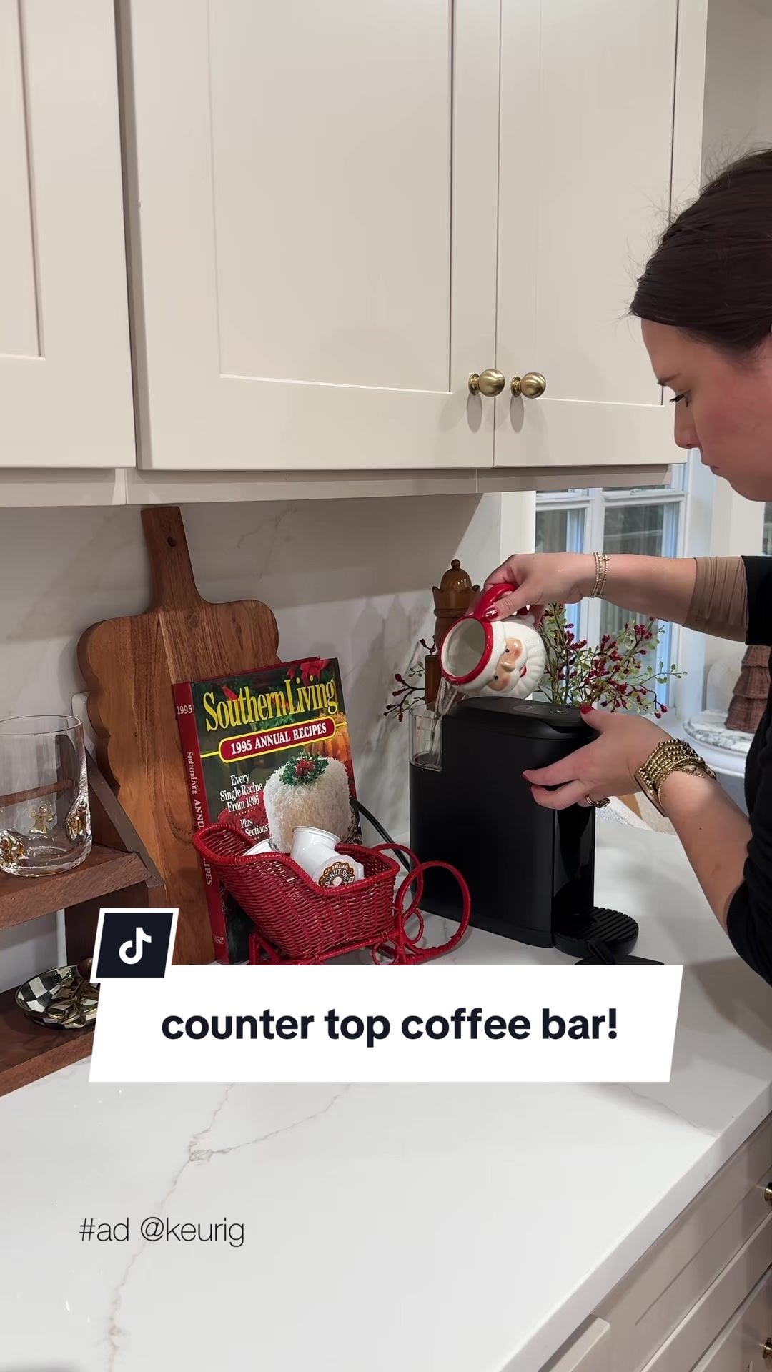 TikTok post by @kenziemariehome for Keurig. Caption reads: #ad thrifted shelf turned coffee bar - do we love....