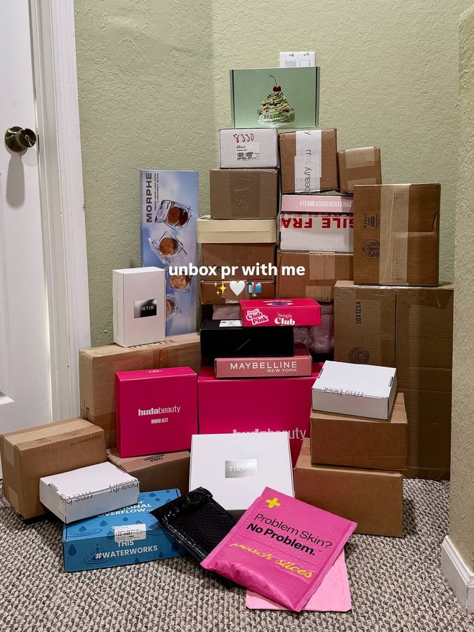 Instagram post by @makeupnco for RMS Beauty. Caption reads: major beauty unboxing with so many new launches to....