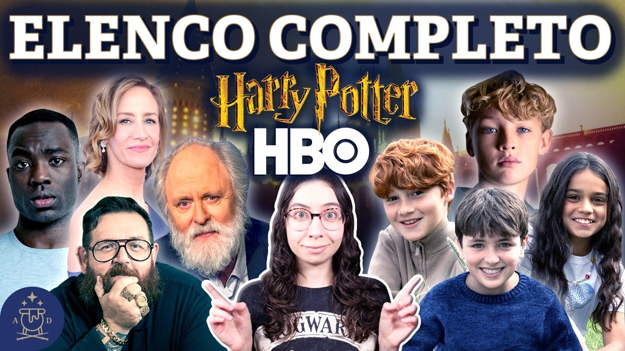 YouTube post by @ElAquelarreDeDany for Storytel. Caption reads: The FULL and OFFICIAL CAST of the new Harry Potter....
