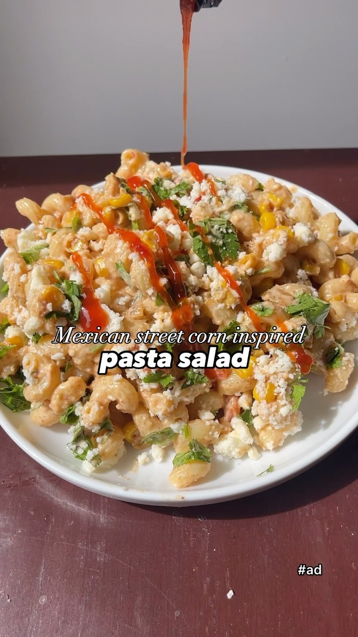 Instagram post by @erinliveswhole for Amazon Fresh. Caption reads: Street Corn Inspired Pasta Salad! #ad Your new....