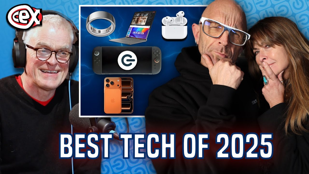 YouTube post by @TheGadgetShow for Acast. Caption reads: Crowning the Best Tech of 2025 and Tech Chaos....