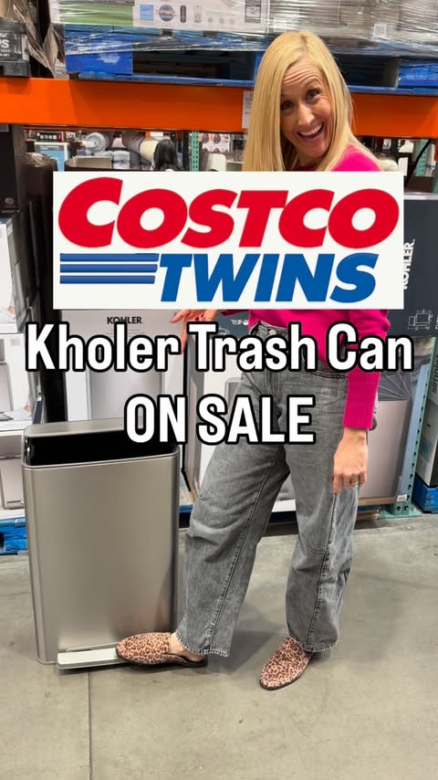 Instagram post by @costco.twins for KOHLER. Caption reads: We each have this trash can in our homes! It’s the....
