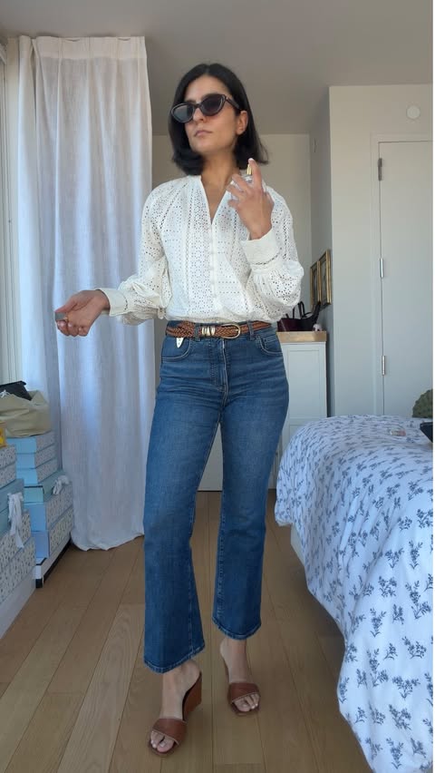 Instagram post by @aliki.carter for Madewell. Caption reads: [...] & a button down season is upon us! @madewell....