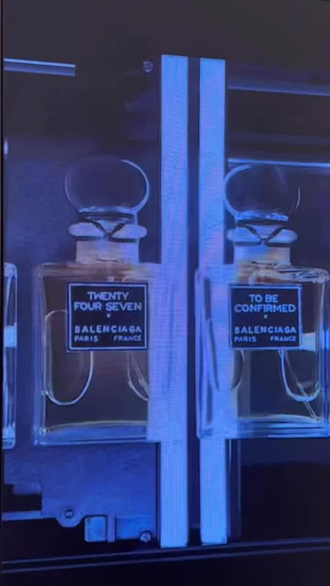 Instagram post by @lennongallagher for Balenciaga. Caption reads: A new chapter for @balenciaga : ten fragrances....