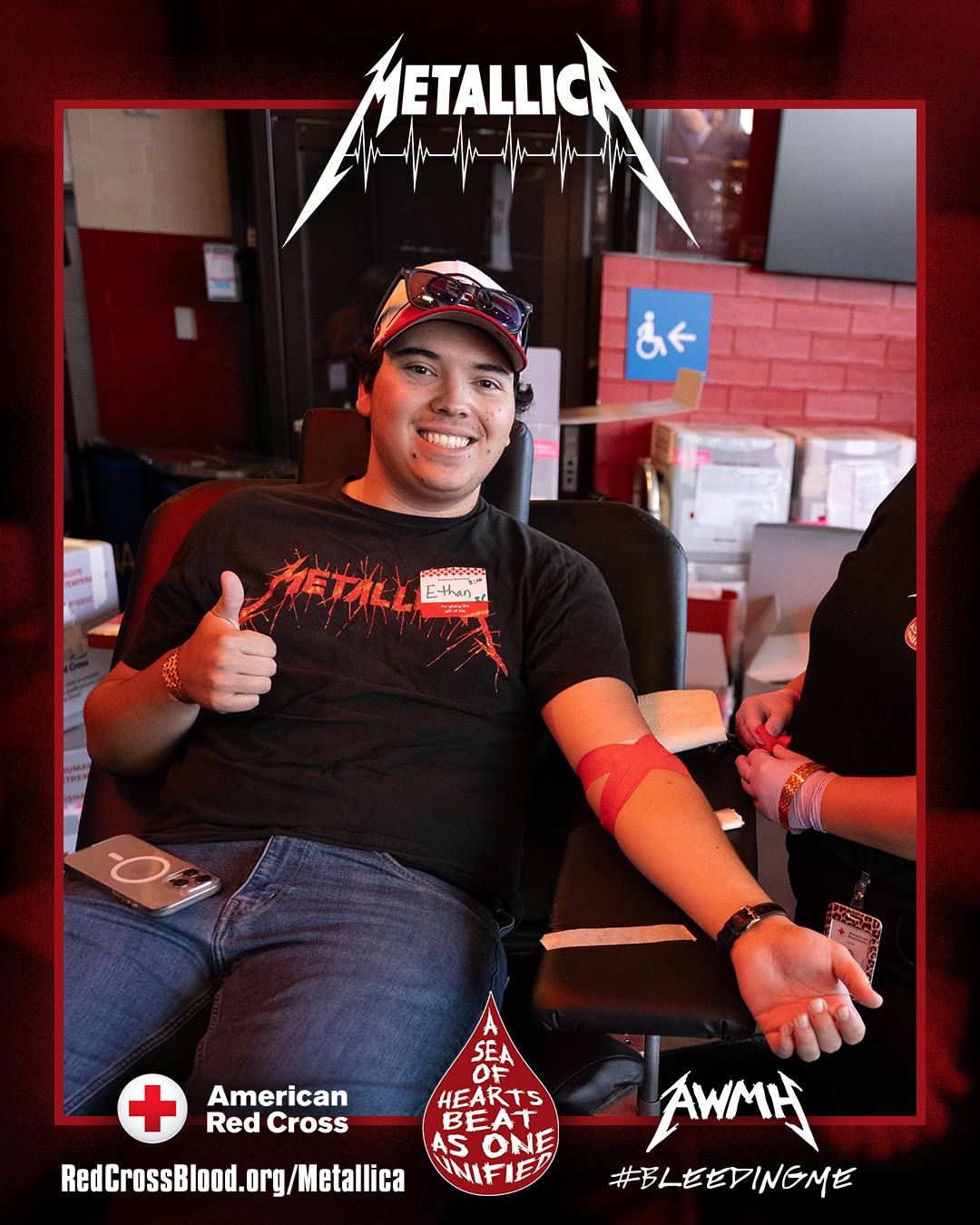 Instagram post by @allwithinmyhandsfoundation for American Red Cross. Caption reads: The #MetallicaFamily showed up strong for the....