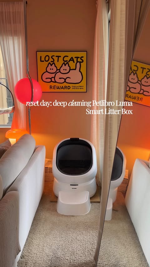 Instagram post by @indoorcatkiwi for Petlibro. Caption reads: [...] litter box reset 🤍 Why we love the....