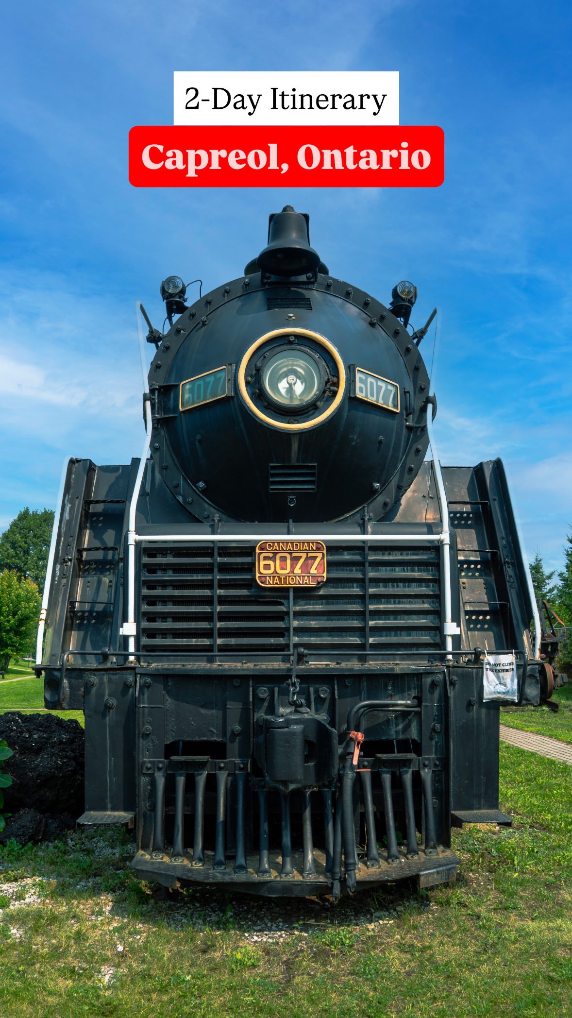 Instagram post by @neontario for Destination Ontario. Caption reads: ✨2-Day Itinerary for Capreol, Ontario!✨ SERIES:....