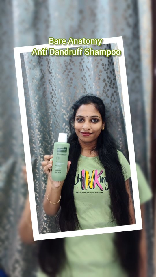 Instagram post by @puvvadasathwik_n_mom for Bare Anatomy. Caption reads: [...] anti dandruff shampoo recent times....