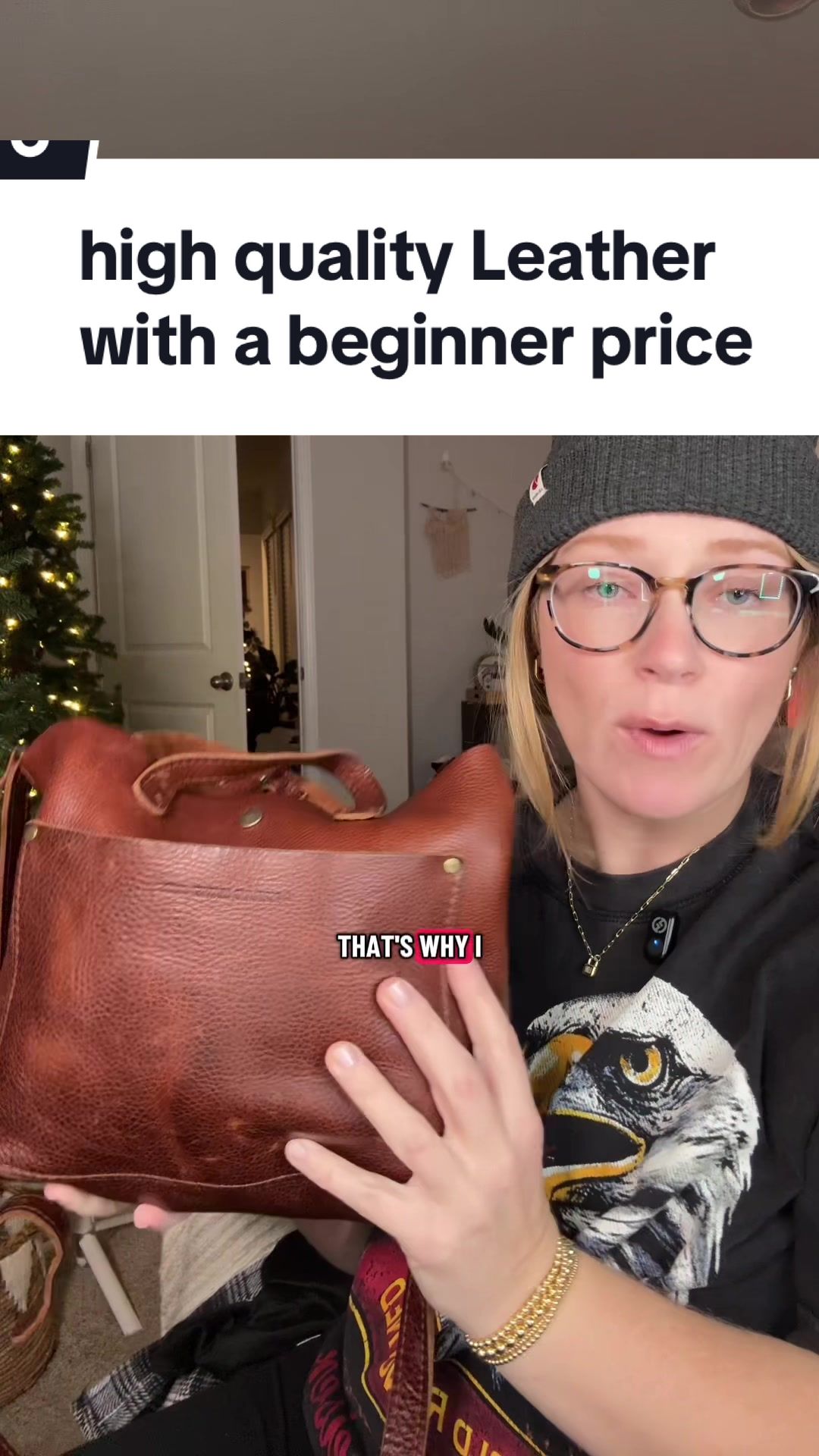 TikTok post by @cindellkimbrough for Portland Leather Goods. Caption reads: My leather has bestie vibes @Portland Leather....