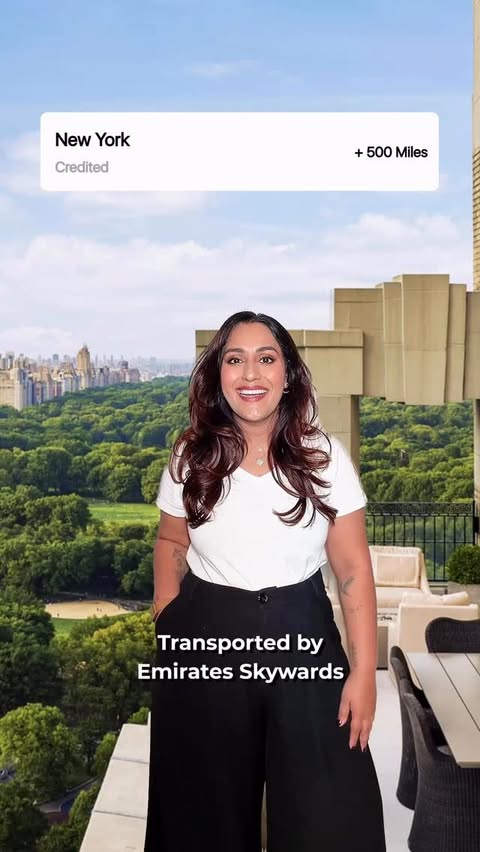 Instagram post by @naomi_dsouza for Emirates. Caption reads: [...] while doing it. 💡 Just link your Emirates....