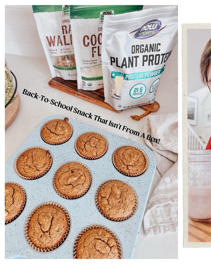 Instagram post by @thegeelife for NOW Foods. Caption reads: Gluten-free • Dairy-free • School-friendly....