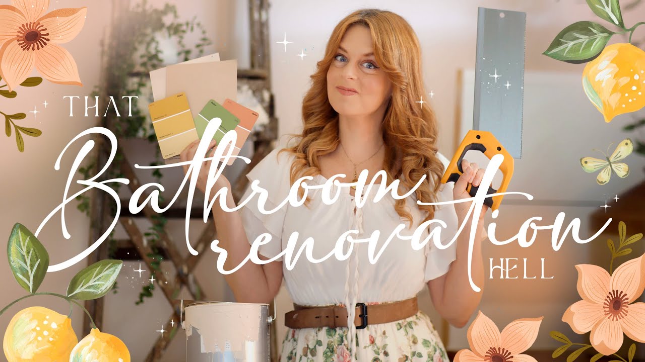 YouTube post by @theramblingrose_ for Scarlet Darkness. Caption reads: Destroying Our Millennial Grey Bathroom 🚧 Extreme....