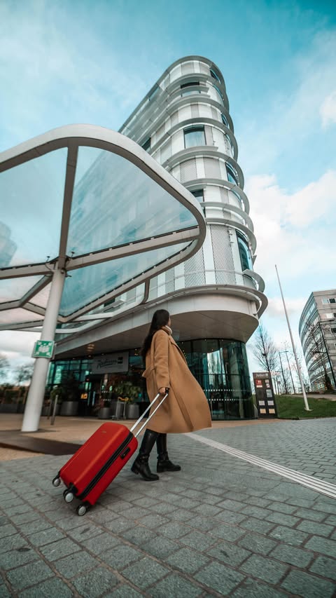 Instagram post by @radissonblucdgairport for Radisson. Caption reads: [...] Between two trips, I checked into the....