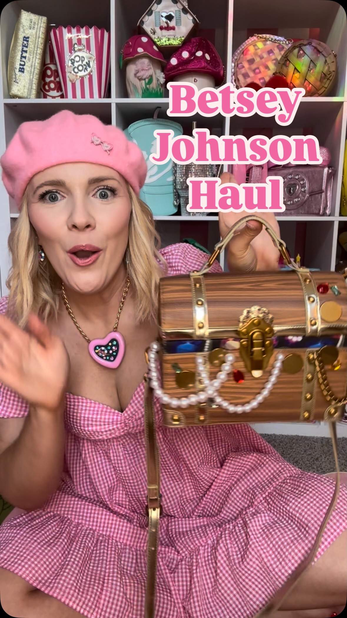Instagram post by @moriahlovespurses for Betsey Johnson. Caption reads: [...] I love them all!! 😍🎮🍒🍔💎🏴‍☠️⛱️....