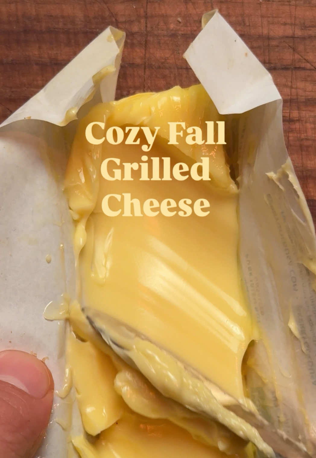 TikTok post by @theemoodyfoody for KerrygoldUSA. Caption reads: #ad The coziest fall grilled cheese using....