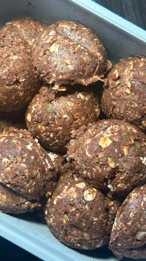 Instagram post by @ellie_teale for Bob's Red Mill. Caption reads: Chocolate peanut butter balls 🥜 full recipe in....