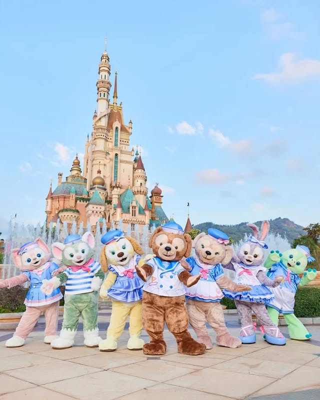 Instagram post by @duffyfanstasy_hkdl for Hong Kong Disneyland. Caption reads: Duffy and Friends Play Days begins today! 🌸🛳️....