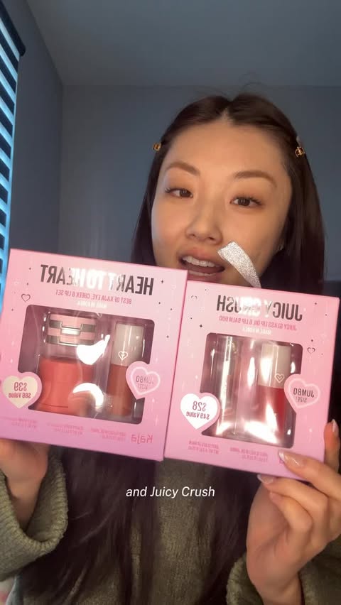 Instagram post by @banannabub for Kaja. Caption reads: Using @kajabeauty Heart to Heart Holiday Set—the....