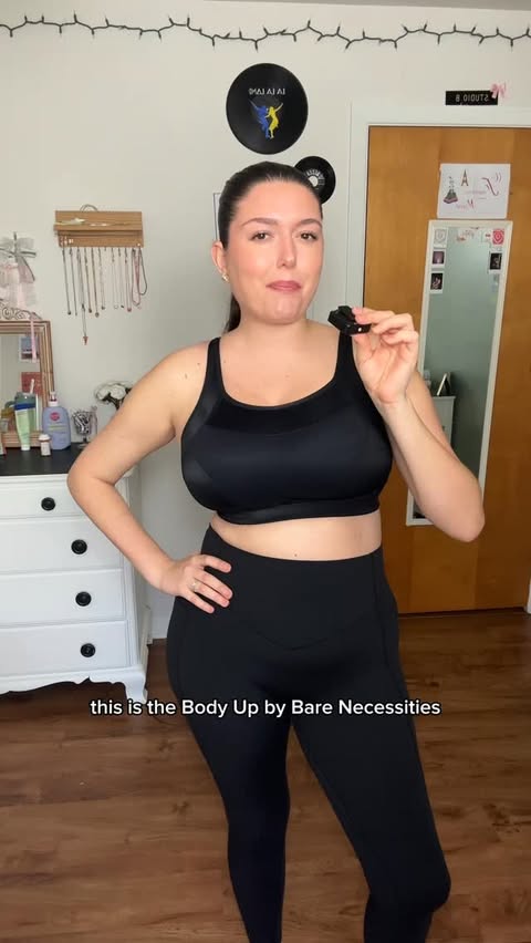 Instagram post by @lucianavirasoro for Bare Necessities. Caption reads: [...] Sport Bra for fuller busts?! AD....