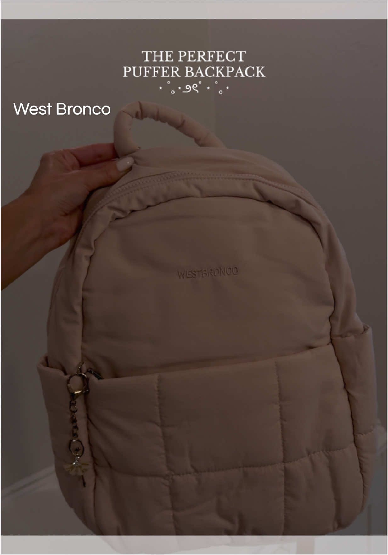 TikTok post by an influencer for WESTBRONCO. Caption reads: The comfy~cute backpack🩰@WESTBRONCO #backtoschool....
