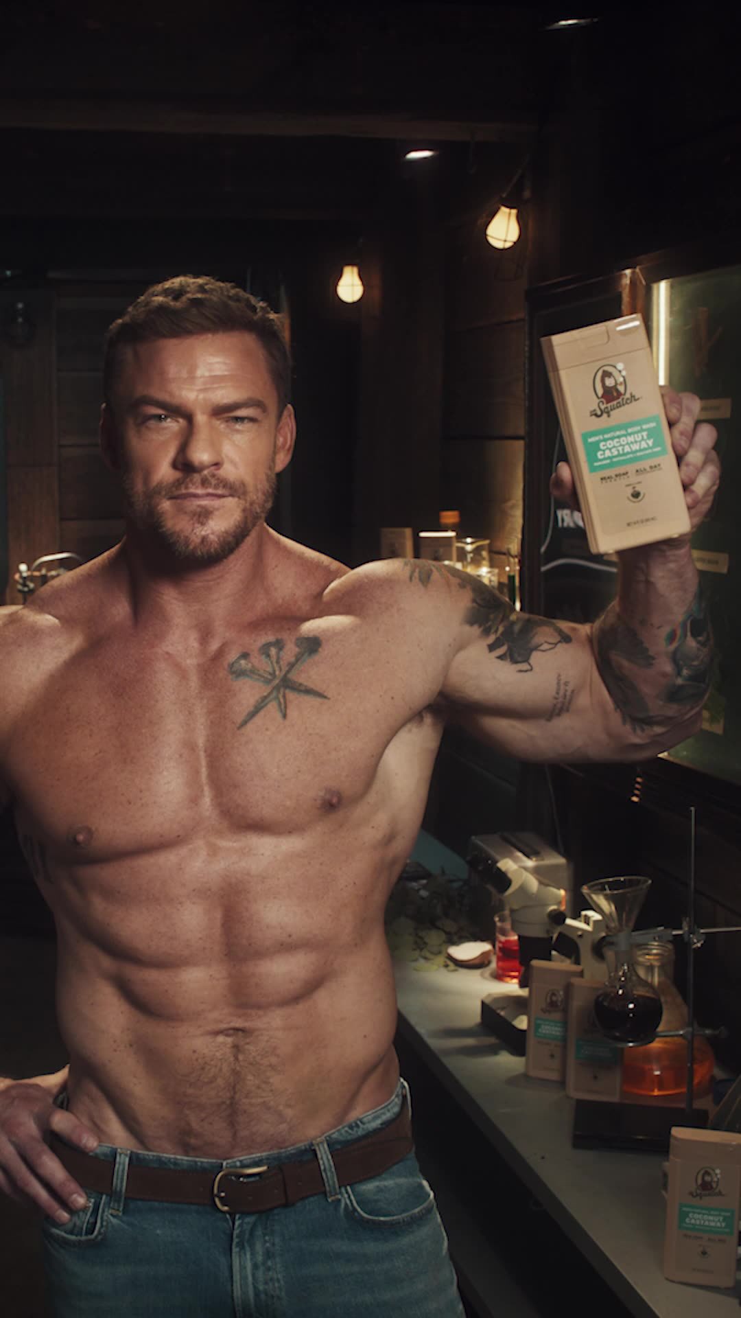 Instagram post by @alanritchson for Dr. Squatch. Caption reads: There’s many ways to man, but only one way to....