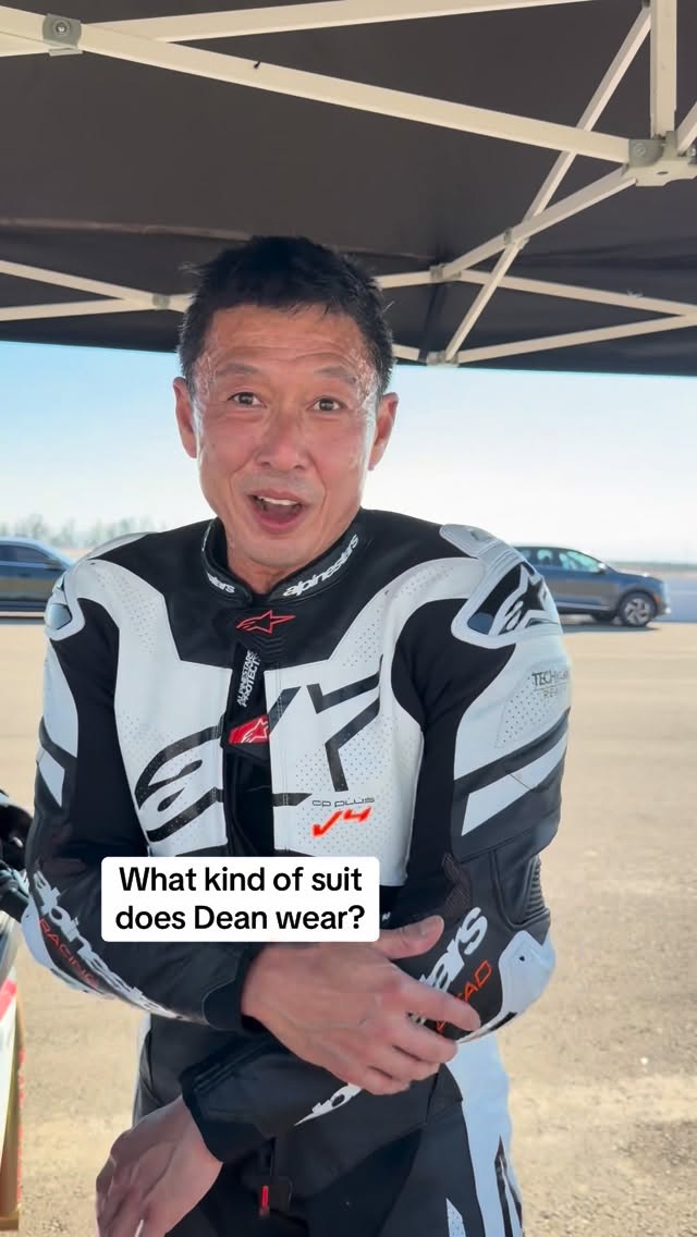 Instagram post by @alexisanddean for Alpinestars. Caption reads: What kind of suit does Dean wear? @alpinestars.