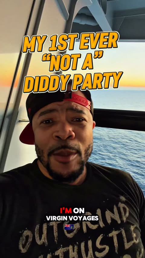 Instagram post by @travelingfoodieguyde for Virgin Voyages. Caption reads: I think some of the baby oil touched my lip when....