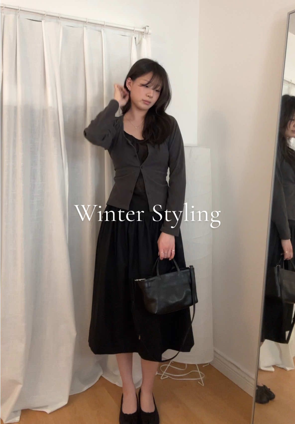 TikTok post by @katherinejwpark for Mejuri. Caption reads: outfit details ↓ top + skirt: maybebaby shoes:....