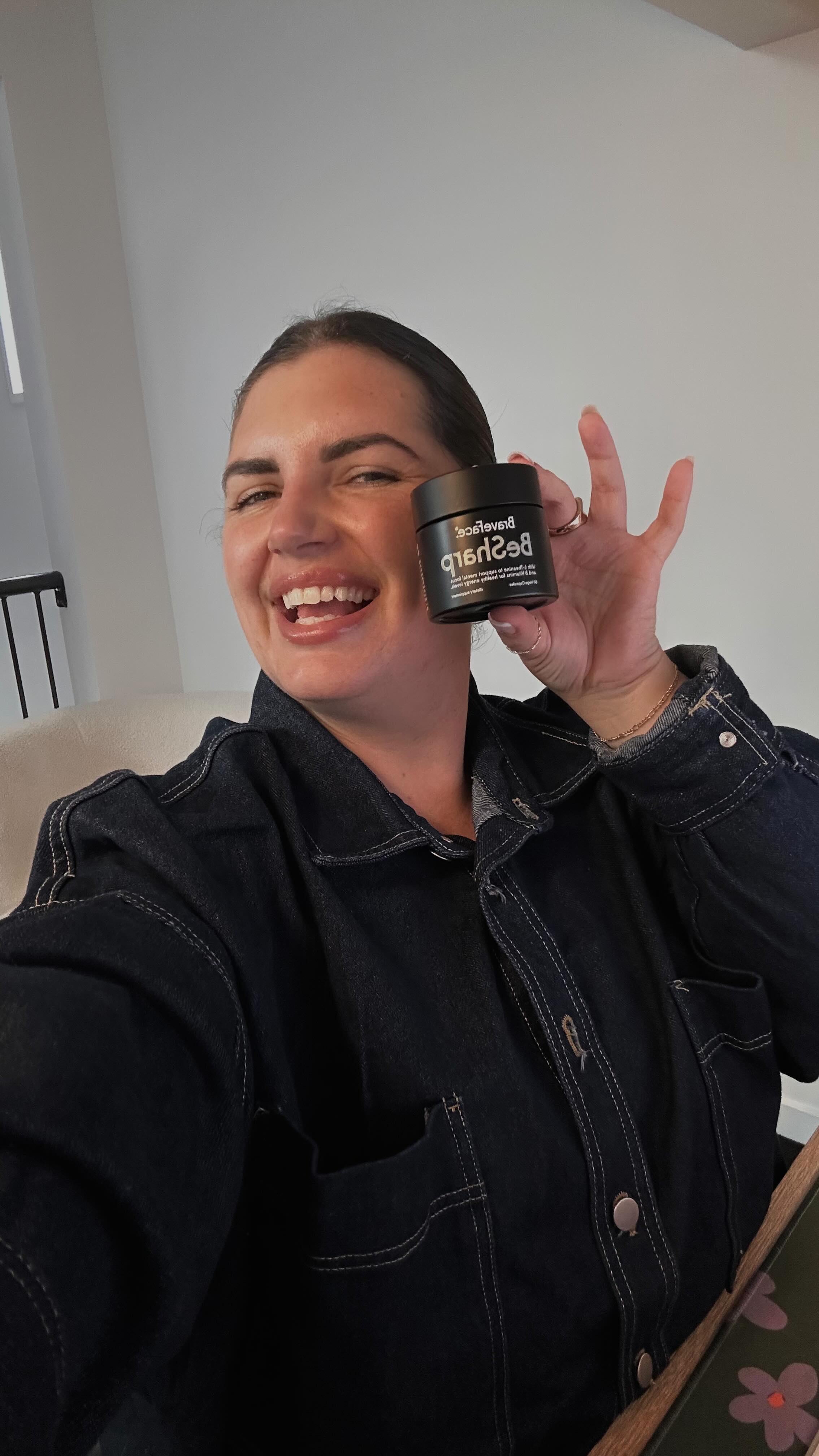 Instagram post by @lovingelliesbelly for BraveFace. Caption reads: [...] need), backed by science BeSharp by....