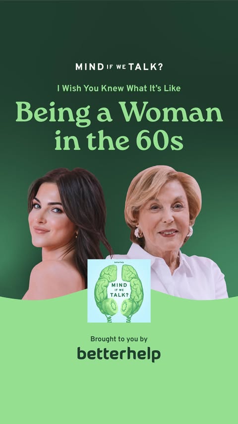 Instagram post by @excusemygrandma for BetterHelp. Caption reads: [...] podcasts 🔗🎙️ #MIWT #MindIfWeTalk....